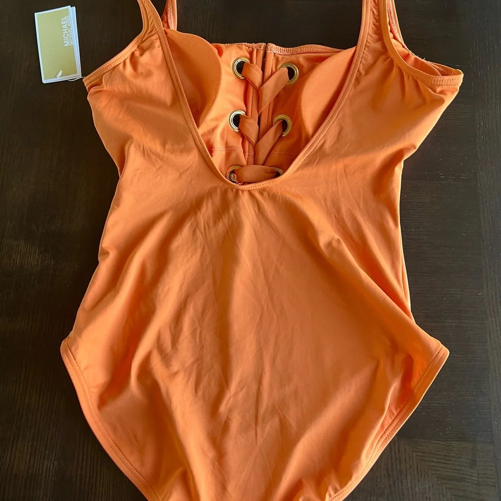 NWT MICHAEL Michael Kors Lace Up One Piece Swimsuit Sz 12 Beach Vacation Cruise - Picture 4 of 9